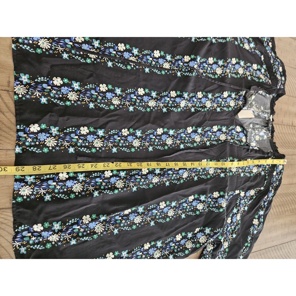 Talbots Blouse 3X Black Floral Peasant Puff Smocked Boho Tassels Feminine Flowy - Picture 9 of 12